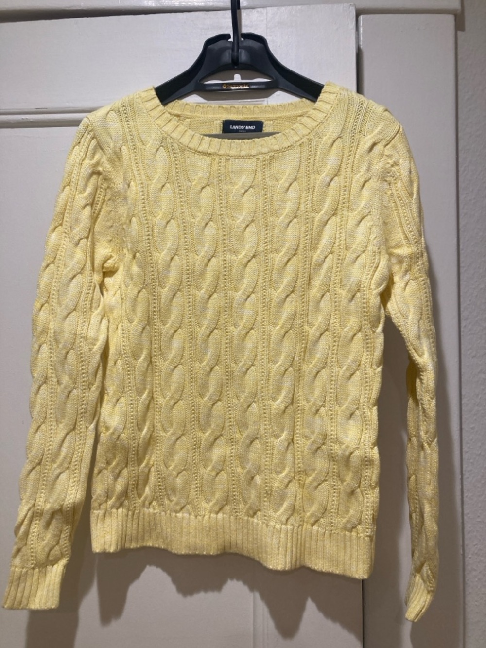 Lands' End Pale Yellow Cable Crewneck Sweater